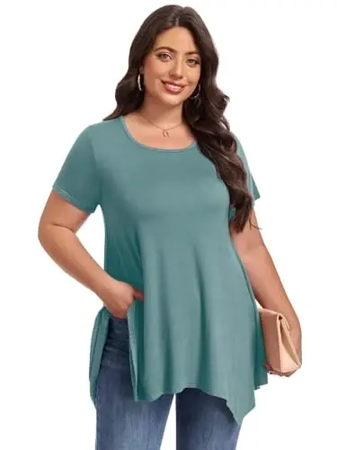 LARACE Ayollar uchun qisqa yengli ko'ylaklar Plus Size Tops Kundalik yozgi kiyimlar Asimmetrik tunik bluzkalar - 4
