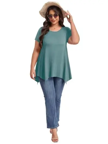 LARACE Ayollar uchun qisqa yengli ko'ylaklar Plus Size Tops Kundalik yozgi kiyimlar Asimmetrik tunik bluzkalar - 5