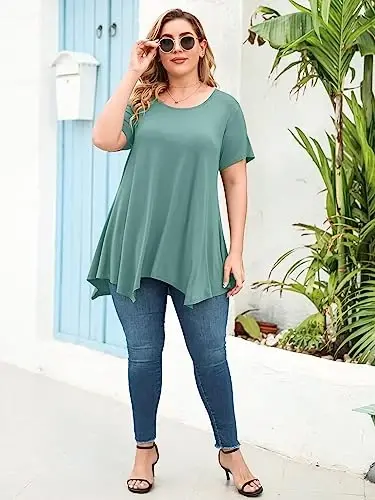 LARACE Ayollar uchun qisqa yengli ko'ylaklar Plus Size Tops Kundalik yozgi kiyimlar Asimmetrik tunik bluzkalar - 6