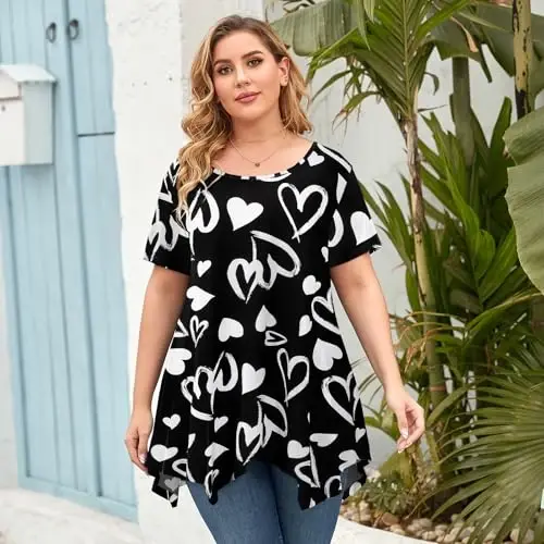 LARACE Ayollar uchun qisqa yengli ko'ylaklar Plus Size Tops Kundalik yozgi kiyimlar Asimmetrik tunik bluzkalar - 2