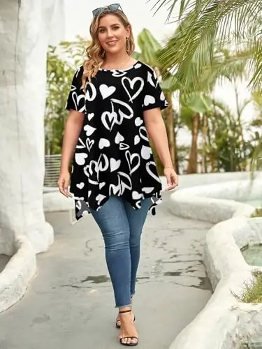 LARACE Ayollar uchun qisqa yengli ko'ylaklar Plus Size Tops Kundalik yozgi kiyimlar Asimmetrik tunik bluzkalar - 6