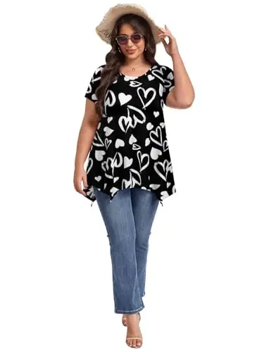 LARACE Ayollar uchun qisqa yengli ko'ylaklar Plus Size Tops Kundalik yozgi kiyimlar Asimmetrik tunik bluzkalar - 5