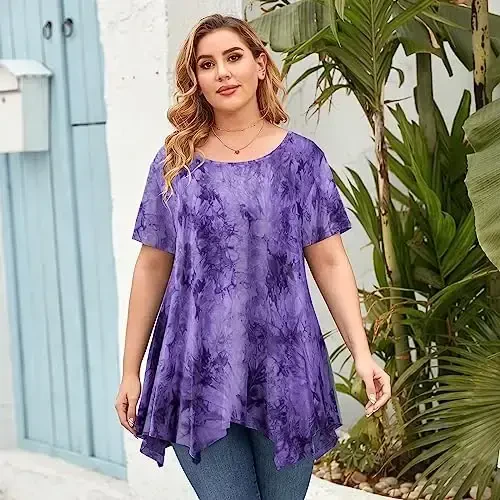 LARACE Ayollar uchun qisqa yengli ko'ylaklar Plus Size Tops Kundalik yozgi kiyimlar Asimmetrik tunik bluzkalar - 2
