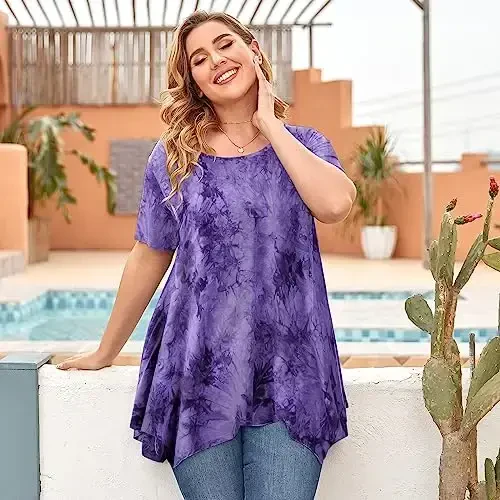LARACE Ayollar uchun qisqa yengli ko'ylaklar Plus Size Tops Kundalik yozgi kiyimlar Asimmetrik tunik bluzkalar - 4