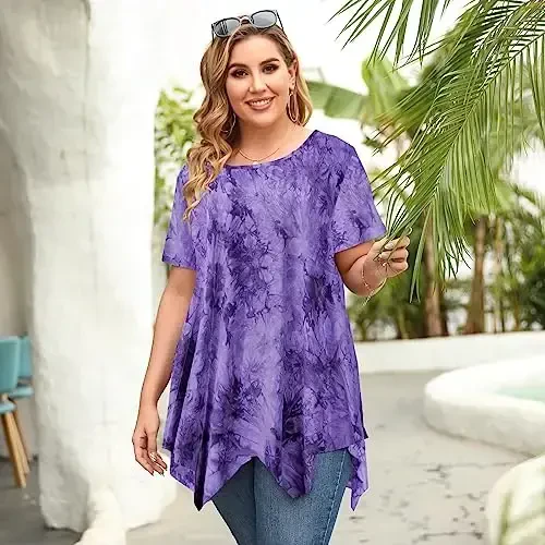 LARACE Ayollar uchun qisqa yengli ko'ylaklar Plus Size Tops Kundalik yozgi kiyimlar Asimmetrik tunik bluzkalar - 5