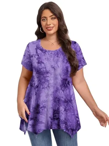 LARACE Ayollar uchun qisqa yengli ko'ylaklar Plus Size Tops Kundalik yozgi kiyimlar Asimmetrik tunik bluzkalar - 3
