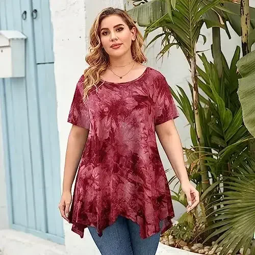LARACE Ayollar uchun qisqa yengli ko'ylaklar Plus Size Tops Kundalik yozgi kiyimlar Asimmetrik tunik bluzkalar - 2