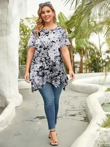 LARACE Ayollar uchun qisqa yengli ko'ylaklar Plus Size Tops Kundalik yozgi kiyimlar Asimmetrik tunik bluzkalar - 6