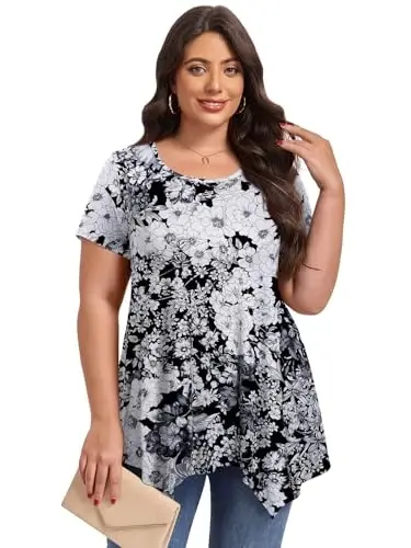 LARACE Ayollar uchun qisqa yengli ko'ylaklar Plus Size Tops Kundalik yozgi kiyimlar Asimmetrik tunik bluzkalar - LARACE (1)