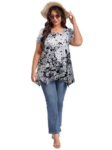 LARACE Ayollar uchun qisqa yengli ko'ylaklar Plus Size Tops Kundalik yozgi kiyimlar Asimmetrik tunik bluzkalar - 5