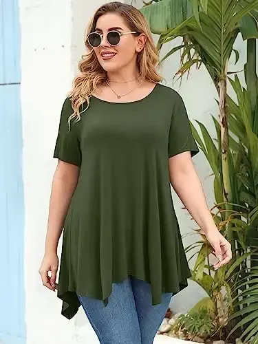 LARACE Ayollar uchun qisqa yengli ko'ylaklar Plus Size Tops Kundalik yozgi kiyimlar Asimmetrik tunika bluzkalar - 4