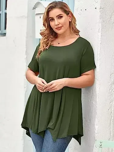 LARACE Ayollar uchun qisqa yengli ko'ylaklar Plus Size Tops Kundalik yozgi kiyimlar Asimmetrik tunika bluzkalar - 5