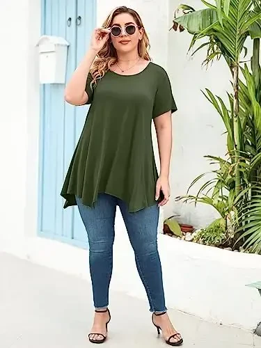 LARACE Ayollar uchun qisqa yengli ko'ylaklar Plus Size Tops Kundalik yozgi kiyimlar Asimmetrik tunika bluzkalar - 6