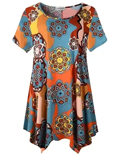 LARACE Ayollar uchun qisqa yengli ko'ylaklar Plus Size Tops Kundalik yozgi kiyimlar Asimmetrik tunika bluzkalar 