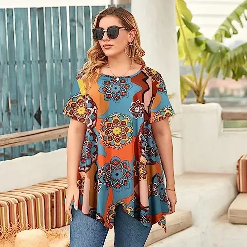 LARACE Ayollar uchun qisqa yengli ko'ylaklar Plus Size Tops Kundalik yozgi kiyimlar Asimmetrik tunika bluzkalar - 3