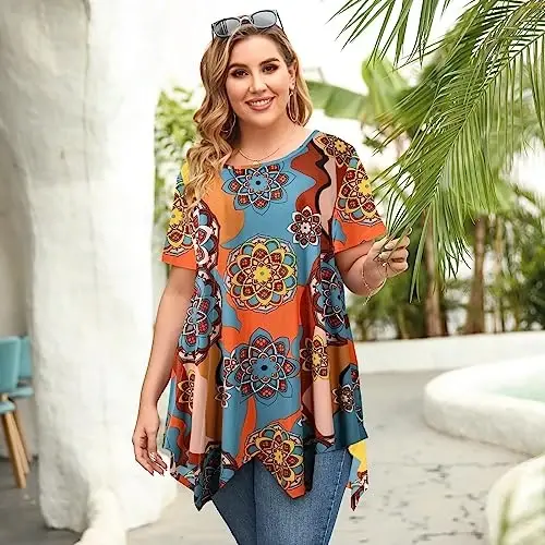 LARACE Ayollar uchun qisqa yengli ko'ylaklar Plus Size Tops Kundalik yozgi kiyimlar Asimmetrik tunika bluzkalar - 5