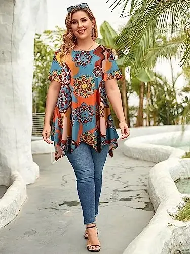 LARACE Ayollar uchun qisqa yengli ko'ylaklar Plus Size Tops Kundalik yozgi kiyimlar Asimmetrik tunika bluzkalar - 6