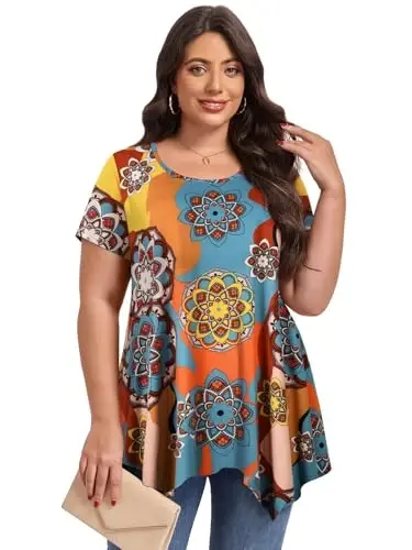 LARACE Ayollar uchun qisqa yengli ko'ylaklar Plus Size Tops Kundalik yozgi kiyimlar Asimmetrik tunika bluzkalar - 2