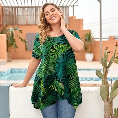 LARACE Ayollar uchun qisqa yengli ko'ylaklar Plus Size Tops Kundalik yozgi kiyimlar Asimmetrik tunika bluzkalar - 4