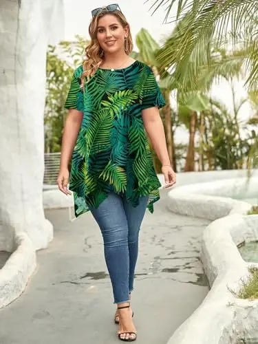 LARACE Ayollar uchun qisqa yengli ko'ylaklar Plus Size Tops Kundalik yozgi kiyimlar Asimmetrik tunika bluzkalar - 6