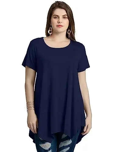LARACE Ayollar uchun qisqa yengli ko'ylaklar Plus Size Tops Kundalik yozgi kiyimlar Asimmetrik tunika bluzkalar - 2