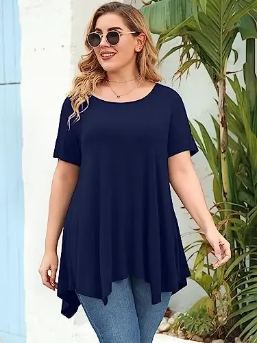 LARACE Ayollar uchun qisqa yengli ko'ylaklar Plus Size Tops Kundalik yozgi kiyimlar Asimmetrik tunika bluzkalar - 4