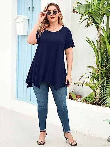 LARACE Ayollar uchun qisqa yengli ko'ylaklar Plus Size Tops Kundalik yozgi kiyimlar Asimmetrik tunika bluzkalar - 6