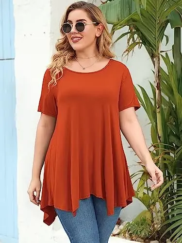 LARACE ayollar uchun qisqa yengli ko'ylaklar Plus Size Tops Kundalik yozgi kiyimlar Asimmetrik tunika bluzkalar - 4