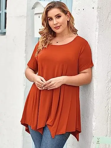 LARACE ayollar uchun qisqa yengli ko'ylaklar Plus Size Tops Kundalik yozgi kiyimlar Asimmetrik tunika bluzkalar - 5