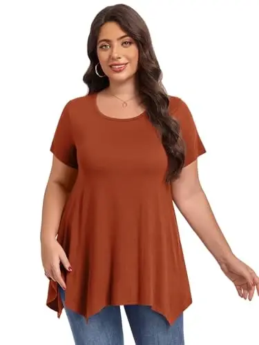 LARACE ayollar uchun qisqa yengli ko'ylaklar Plus Size Tops Kundalik yozgi kiyimlar Asimmetrik tunika bluzkalar - 3