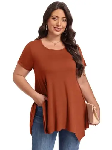LARACE ayollar uchun qisqa yengli ko'ylaklar Plus Size Tops Kundalik yozgi kiyimlar Asimmetrik tunika bluzkalar - 4