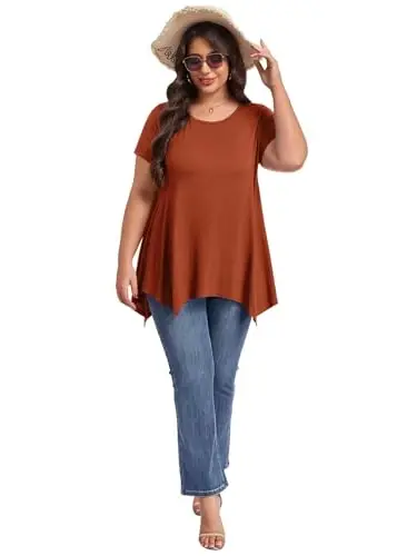LARACE ayollar uchun qisqa yengli ko'ylaklar Plus Size Tops Kundalik yozgi kiyimlar Asimmetrik tunika bluzkalar - 5
