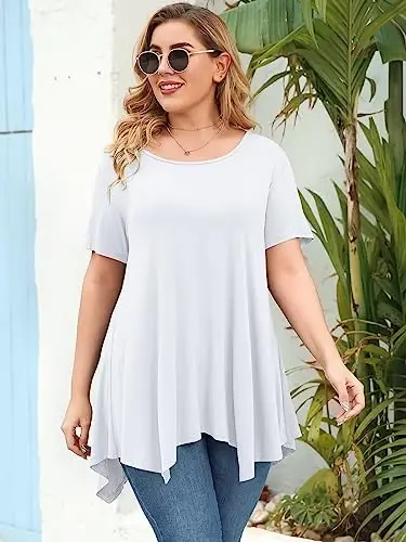 LARACE Ayollar uchun qisqa yengli ko'ylaklar Plus Size Tops Kundalik yozgi kiyimlar Asimmetrik tunika bluzkalar - 4