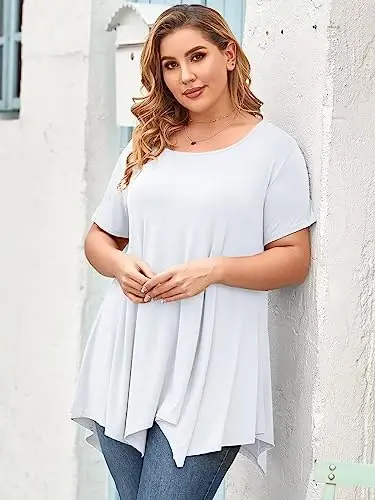 LARACE Ayollar uchun qisqa yengli ko'ylaklar Plus Size Tops Kundalik yozgi kiyimlar Asimmetrik tunika bluzkalar - 5