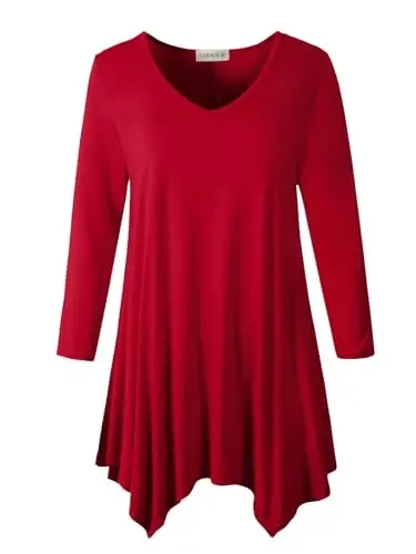 LARACE Plus Size Tops for Women Tunic Asymmetrical Dress Shirts 3/4 Sleeve V Neck Flowy Ladies Clothes for Leggings - LARACE