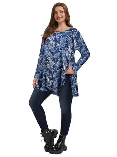 LARACE Plus Size Tunic Tops Long Sleeve Shirts for Women Swing Flowy Loose Fit Clothes for Leggings - 6