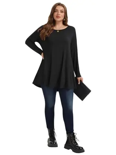 LARACE Plus Size Tunic Tops Long Sleeve Shirts for Women Swing Flowy Loose Fit Clothes for Leggings - 7