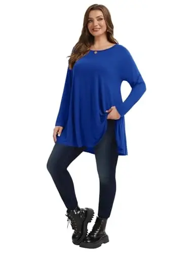 LARACE Plus Size Tunic Tops Long Sleeve Shirts for Women Swing Flowy Loose Fit Clothes for Leggings - 6