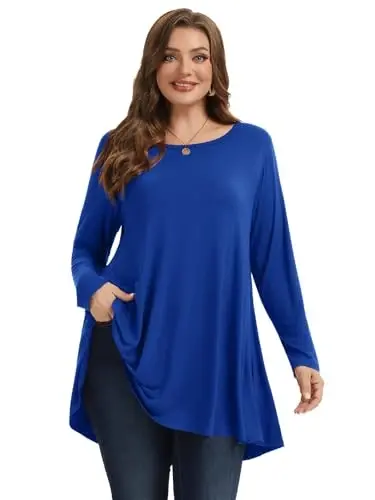 LARACE Plus Size Tunic Tops Long Sleeve Shirts for Women Swing Flowy Loose Fit Clothes for Leggings - 9