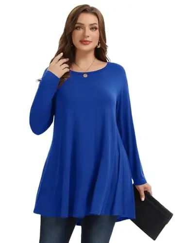 LARACE Plus Size Tunic Tops Long Sleeve Shirts for Women Swing Flowy Loose Fit Clothes for Leggings - 11