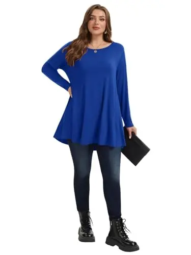 LARACE Plus Size Tunic Tops Long Sleeve Shirts for Women Swing Flowy Loose Fit Clothes for Leggings - 7