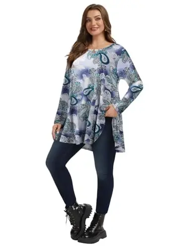 LARACE Plus Size Tunic Tops Long Sleeve Shirts for Women Swing Flowy Loose Fit Clothes for Leggings - 6