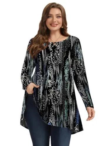 LARACE Plus Size Tunic Tops Long Sleeve Shirts for Women Swing Flowy Loose Fit Clothes for Leggings - 2