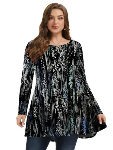 LARACE Plus Size Tunic Tops Long Sleeve Shirts for Women Swing Flowy Loose Fit Clothes for Leggings - 3