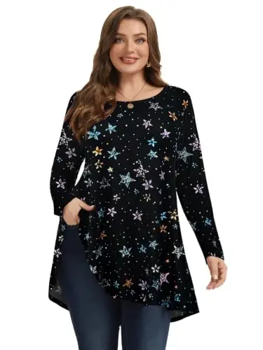 LARACE Plus Size Tunic Tops Long Sleeve Shirts for Women Swing Flowy Loose Fit Clothes for Leggings - 2