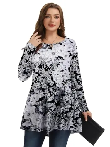 LARACE Plus Size Tunic Tops Long Sleeve Shirts for Women Swing Flowy Loose Fit Clothes for Leggings - 4