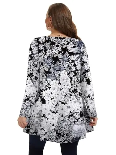 LARACE Plus Size Tunic Tops Long Sleeve Shirts for Women Swing Flowy Loose Fit Clothes for Leggings - 5