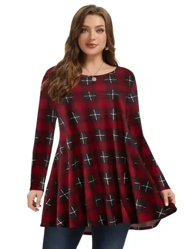 LARACE Plus Size Tunic Tops Long Sleeve Shirts for Women Swing Flowy Loose Fit Clothes for Leggings - 10