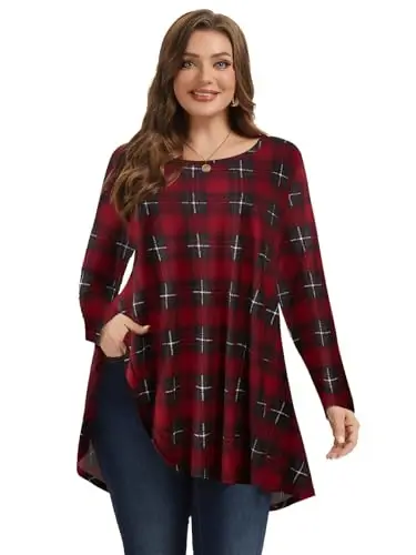 LARACE Plus Size Tunic Tops Long Sleeve Shirts for Women Swing Flowy Loose Fit Clothes for Leggings - 2