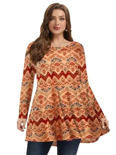 LARACE Plus Size Tunic Tops Long Sleeve Shirts for Women Swing Flowy Loose Fit Clothes for Leggings - 10